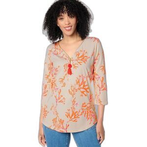 Belle by Kim Gravel Primabelle Knit Ciao Bella! Tassel Zip Top Size Large Coral